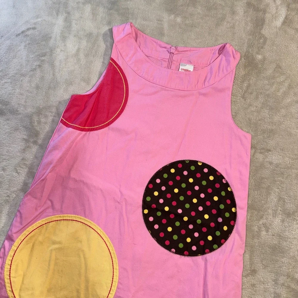 Gymboree Girls Pink Polka Dot Applique A-Line Dress Y2K 2008 Sleeveless Size 7